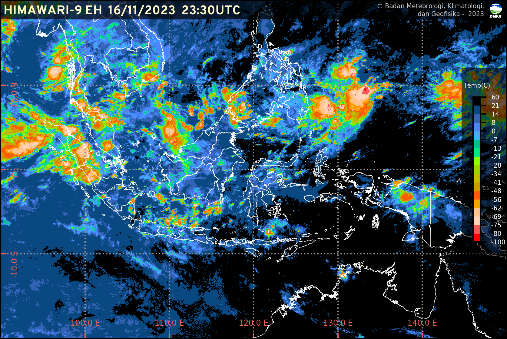 Citra satelit Himawari BMKG. BMKG mengeluarkan peringatan dini hujan sedang hingga lebat untuk beberapa wilayah di Provinsi NTT.